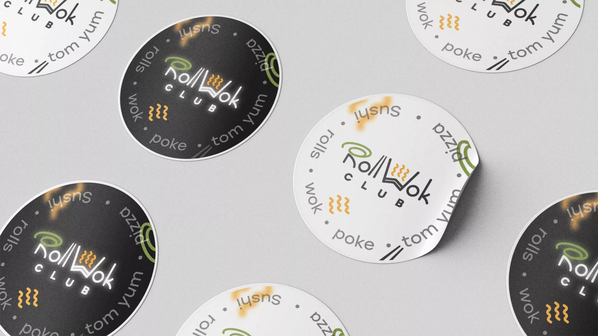 Разработка наклеек для суши-бара «Roll Wok Club» в Лакинске